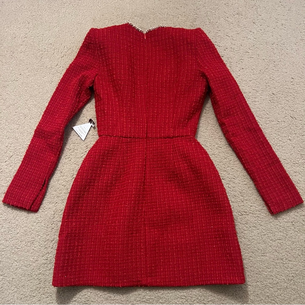 Nadine Merabi Natalie Red Dress in Tweed Fabric and Pearl Detail size XS NWT - Picture 6 of 6
